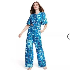 Women’s Large Zinnia Floral Print Bell Sleeve Cut Out Jumpsuit- RHODE x Target